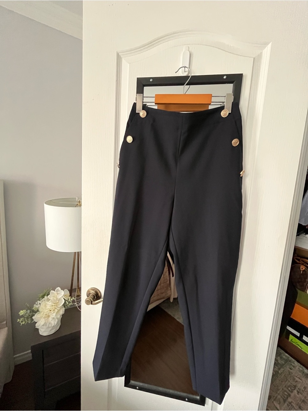 Zara navy pants with gold buttons